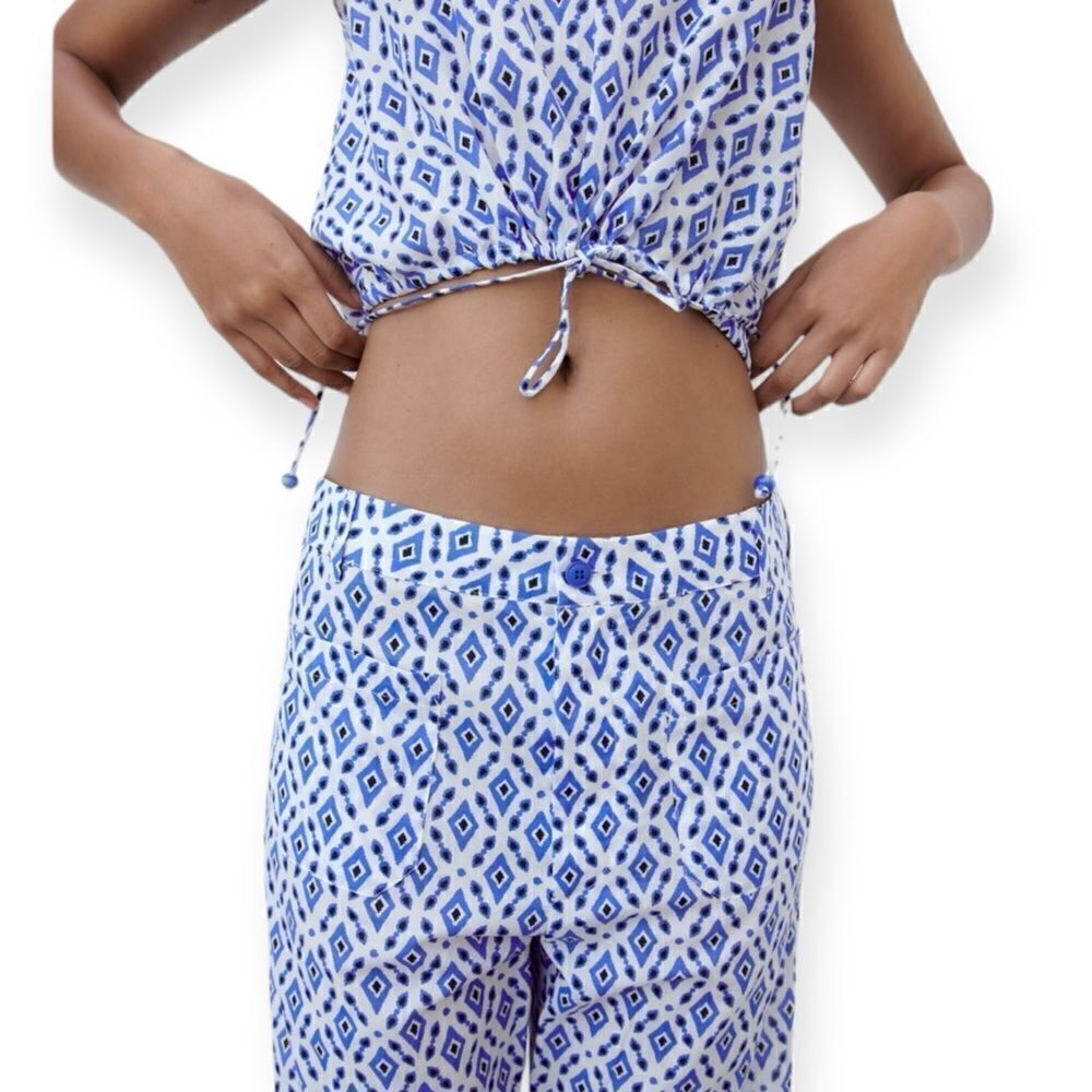 ZARA Blue Printed Pants with Pockets NWT Sizes M & L - Picture 4 of 10